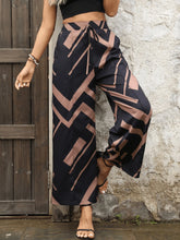 Women's Contrast Color Print High Waist Tied Leg Wide Leg Pants